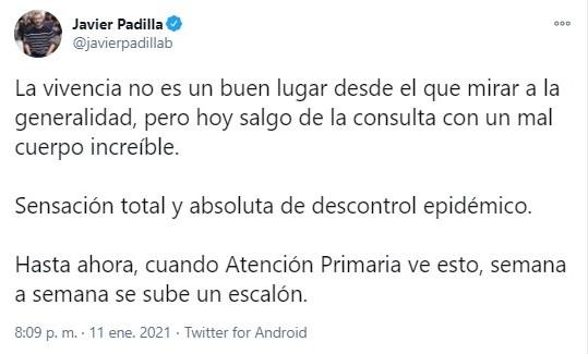 Javier Padilla alerta sobre el descontrol pandémico Javier Padilla alerta sobre el descontrol pandémico