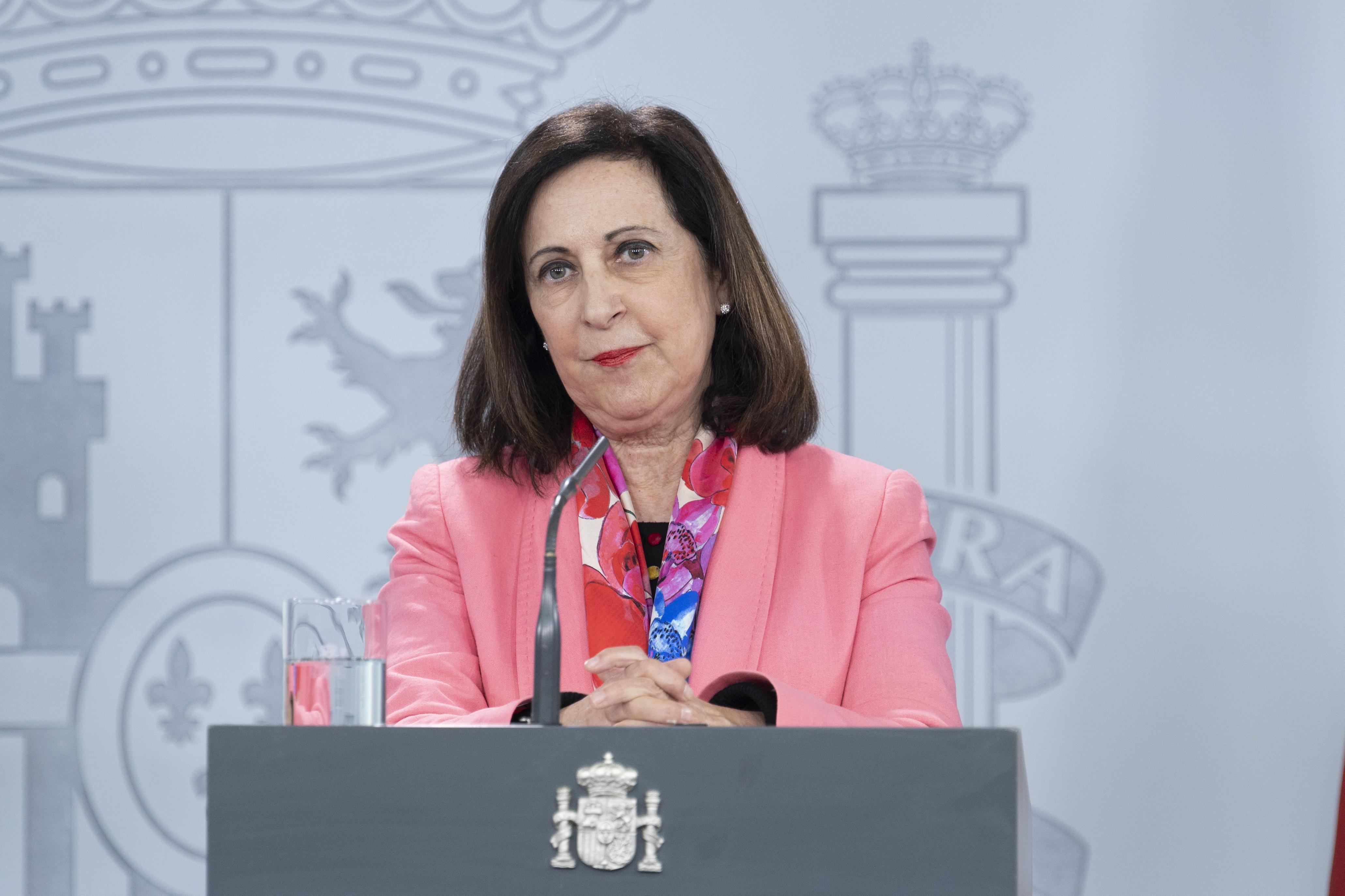 La ministra de Defensa, Margarita Robles, en rueda de prensa en Moncloa. Europa Press. 