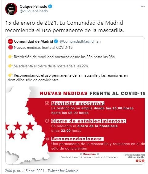 quique peinado arremete contra las nuevas medidas de Ayuso quique peinado arremete contra las nuevas medidas de Ayuso