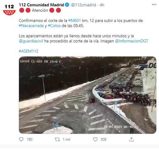 Corte de la carretera de acceso a Cotos y Navacerrada