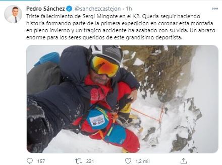 Mensaje de Pedro Sánchez sobre fallecimiento Sergi Mingote