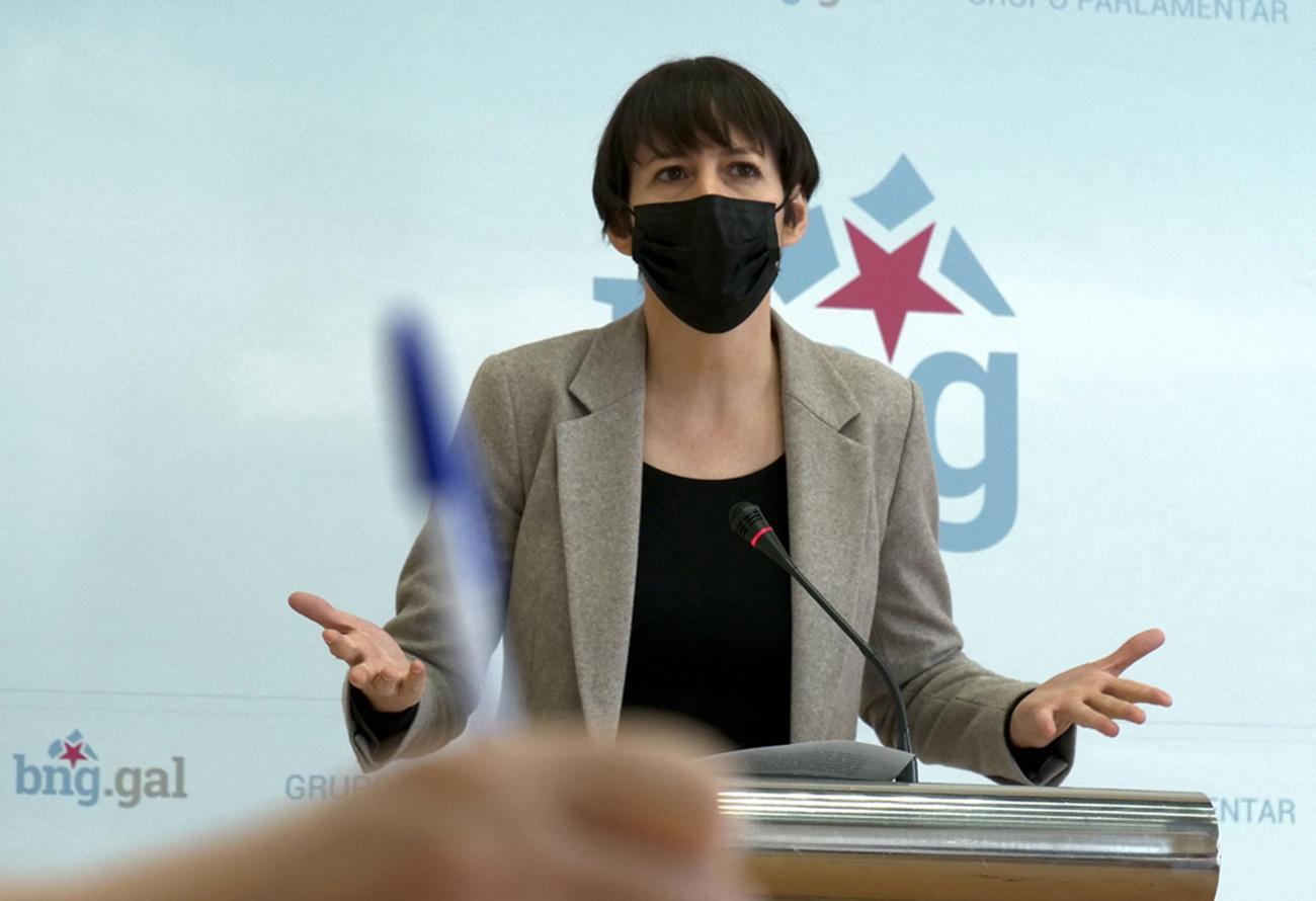 La portavoz del BNG, Ana Pontón, en la rueda de prensa de esta mañana (Foto: BNG).