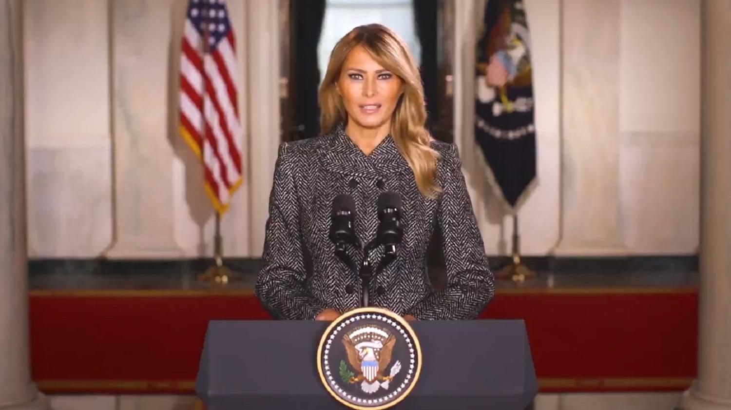 La primera dama de Estados Unidos, Melania Trump, en su discurso de despedida. Fuente: Casa Blanca.