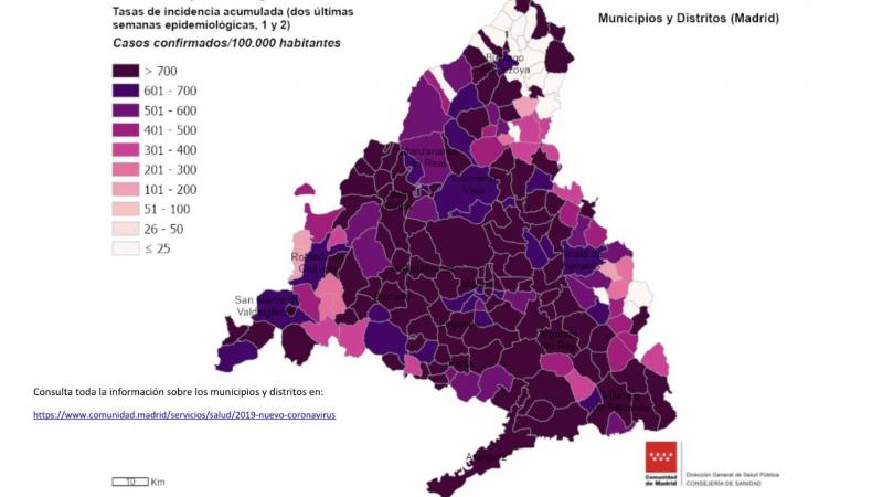 El mapa epidemiológico de la Comunidad de Madrid