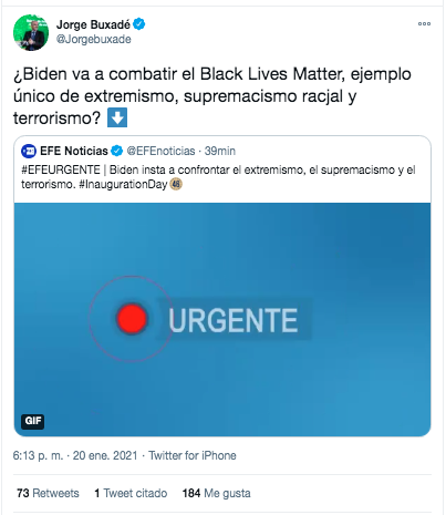 Tuit Buxadé sobre Biden