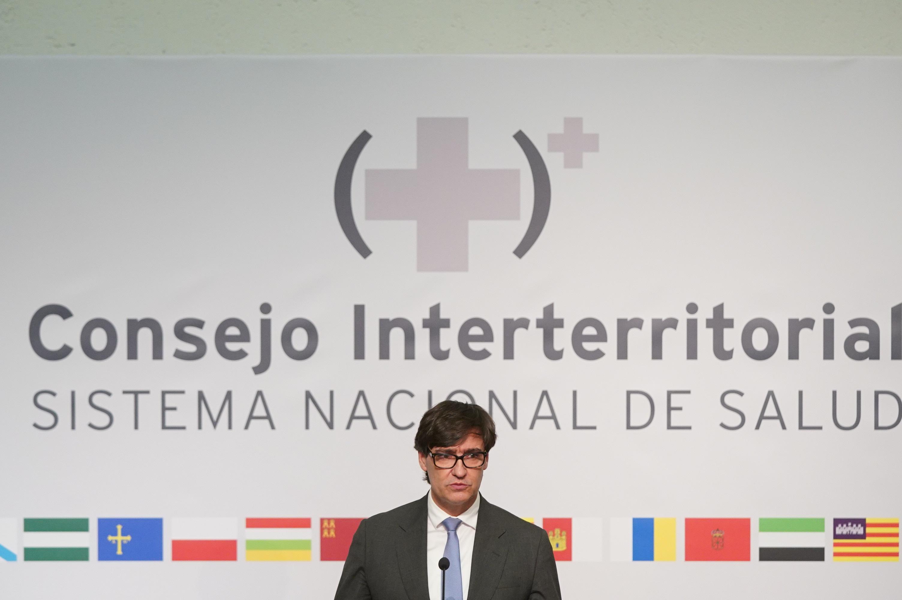 El ministro de Salud Salvador Illa , en la rueda de prensa posterior a la reunión del Consejo Interterritorial del SNS. EP.