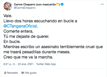 Carme Chaparro tuit Tangana 1