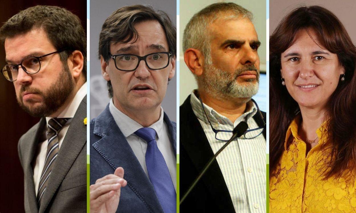 Pere Aragonés (ERC), Salvador Illa (PSC), Carlos Carrizosa (Cs) y Laura Borrás (Junts)