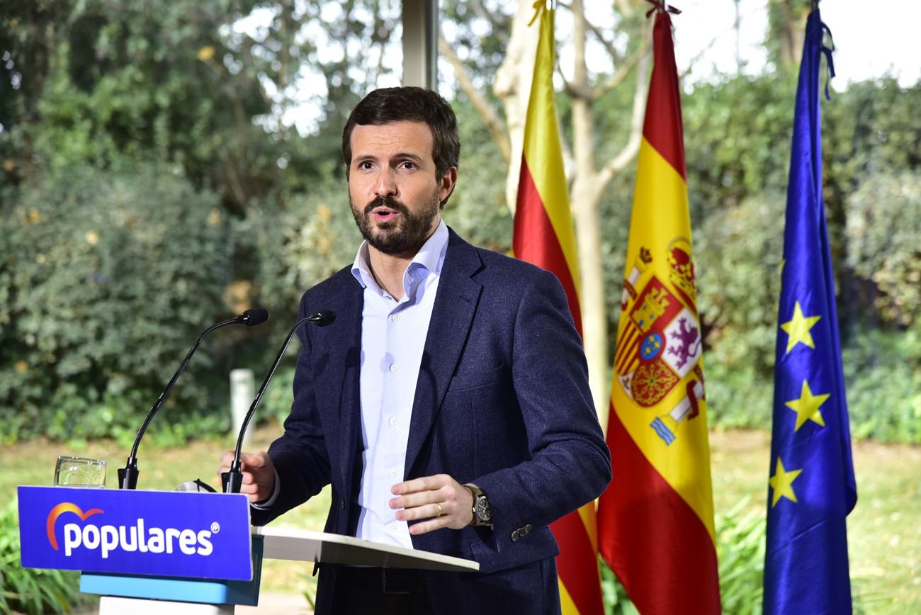 Pablo Casado durante la presentación de la candidatura del PPC a las elecciones