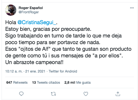 Roger Español sobre Cristina Seguí