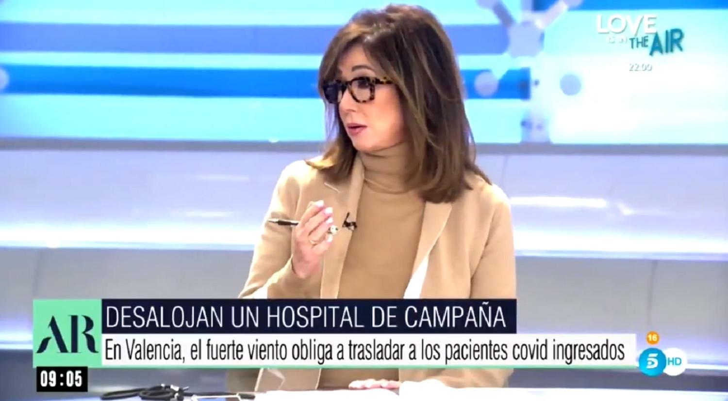 El capote de Ana Rosa a Ayuso: “Si me pongo mala que me lleven al Zendal”. Fuente: Mediaset.