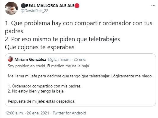 Usuarios defienden el despido de una trabajadora por covid 1 Usuarios defienden el despido de una trabajadora por covid 1