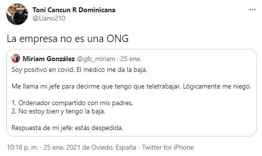 Usuarios defienden el despido de una trabajadora por covid 2 Usuarios defienden el despido de una trabajadora por covid 2