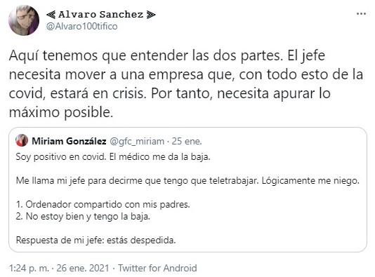 Usuarios defienden el despido de una trabajadora por covid 3