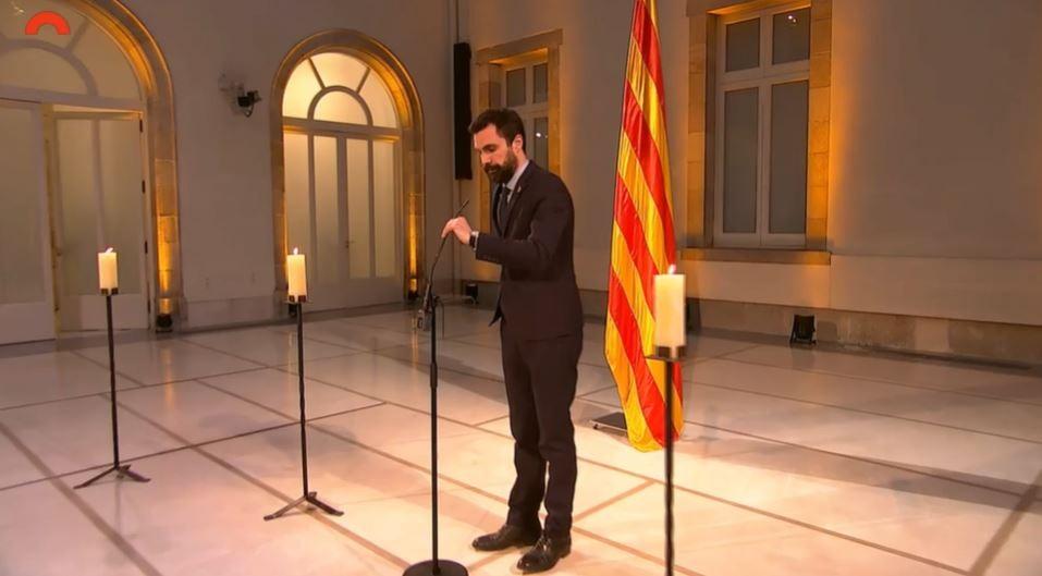 El presidente del Parlament, Roger Torrent, en el acto por el Día Internacional en conmemoración de las víctimas del Holocausto