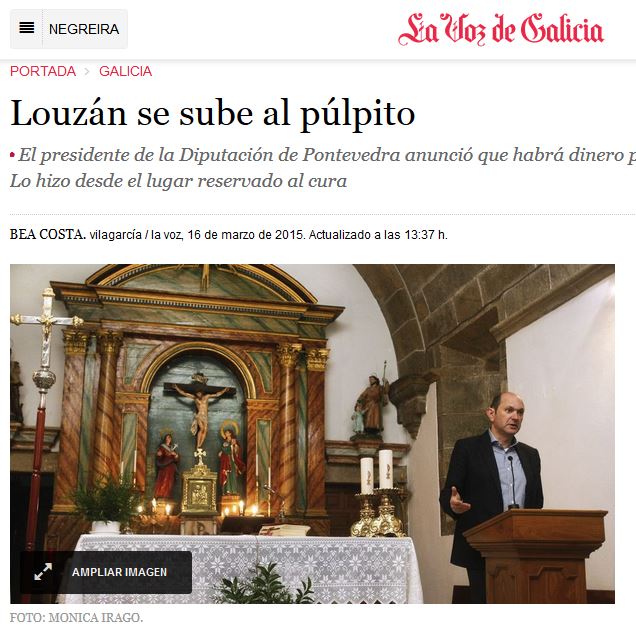 El presidente del PP de Pontevedra se sube al púlpito de la iglesia,  literal, para ganarse