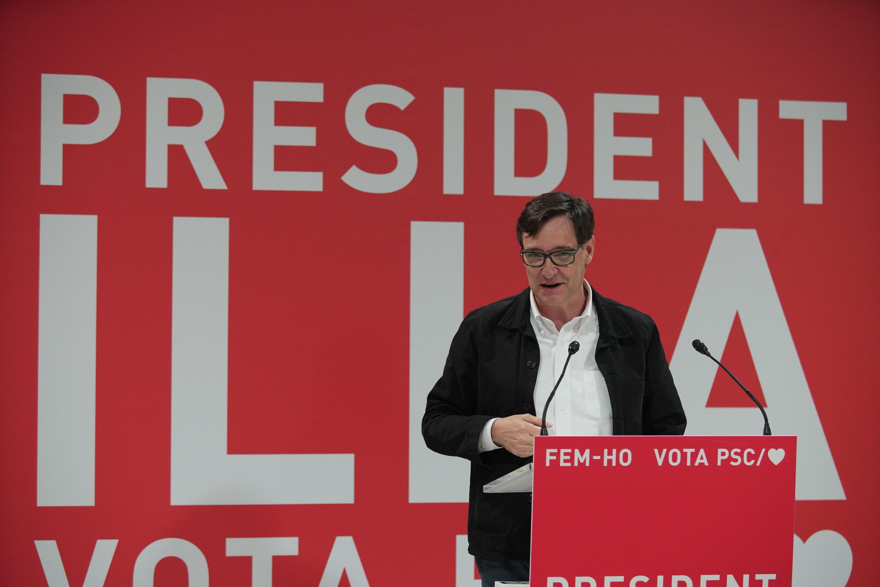 El candidato del PSC a la Presidencia de la Generalitat, Salvador Illa, en un acto. Fuente: PSC.