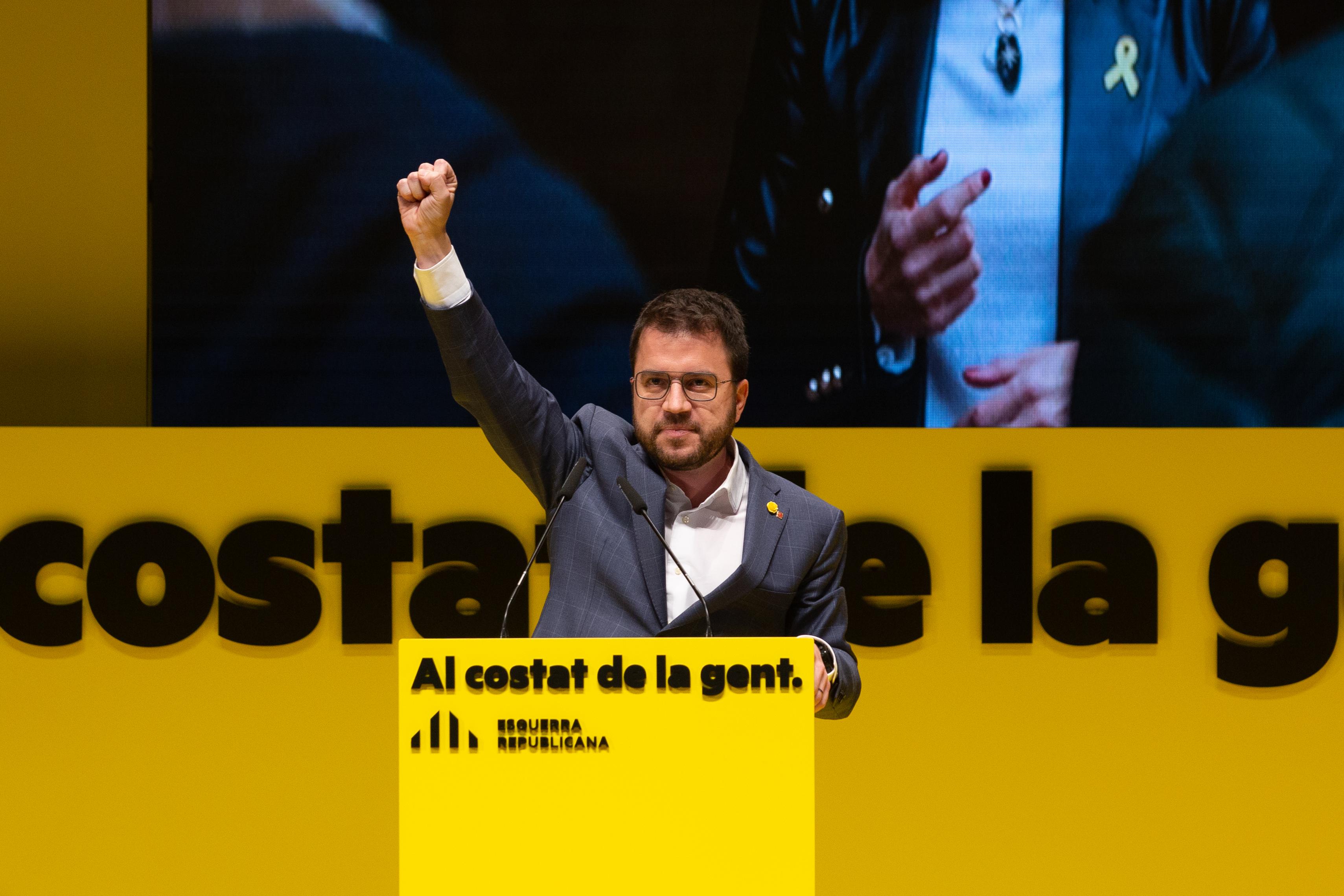 El candidato de ERC a la Generalitat, Pere Aragonès, durante un acto de campaña. Europa Press.