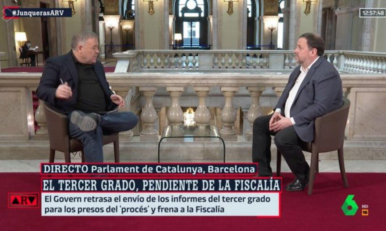 Antonio García Ferreras entrevista a Oriol Junqueras en el Parlament. LaSexta