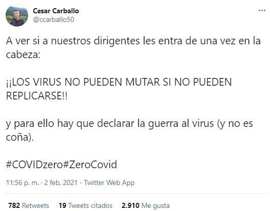 Tuit César Carballo sobre el coronavirus Tuit César Carballo sobre el coronavirus
