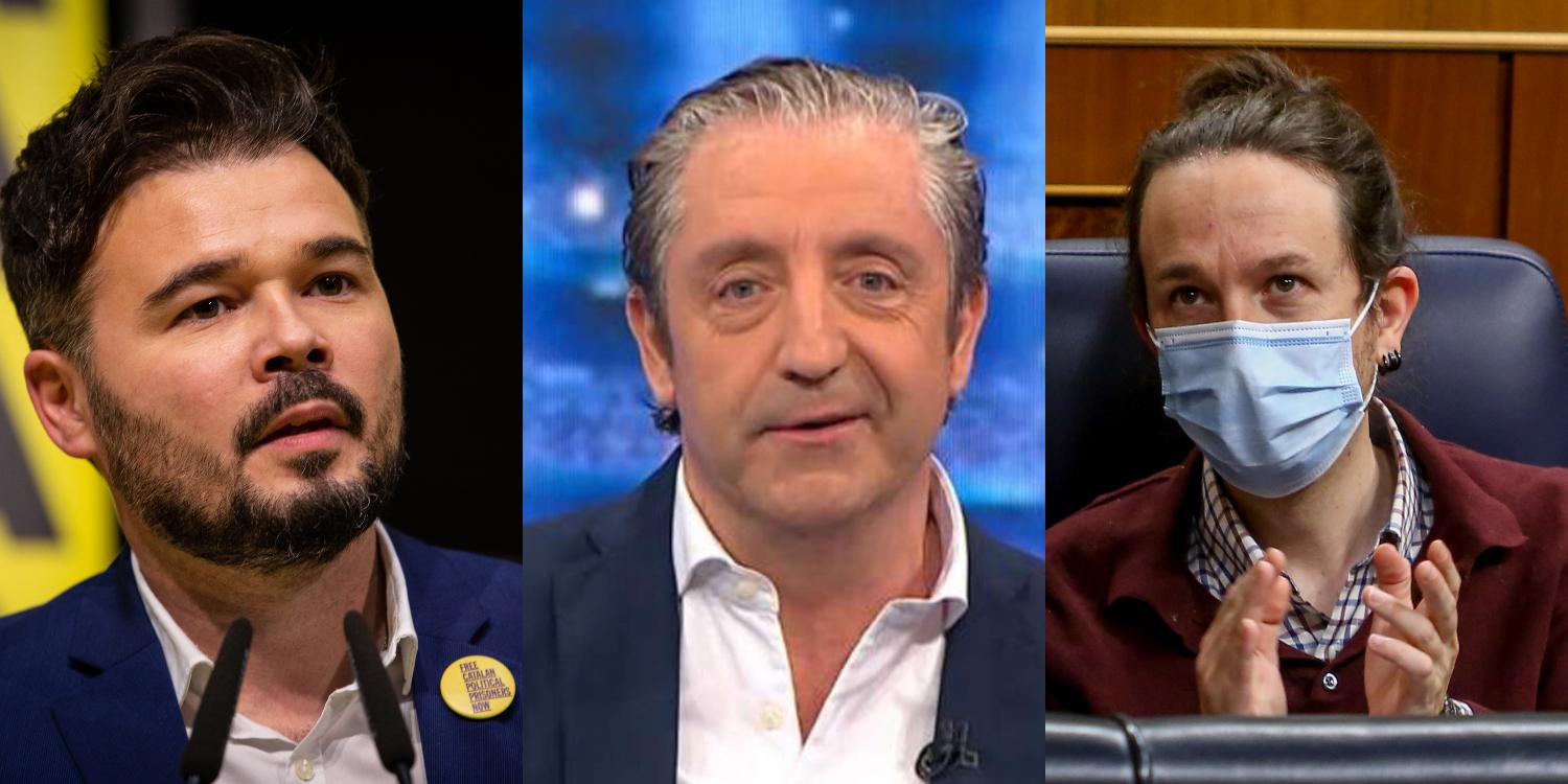 De izquierda a derecha: Gabriel Rufián, Josep Pedrerol y Pablo Iglesias.