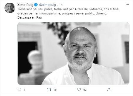 Mensaje de Tximo Puig sobre el fallecimiento de Rodado