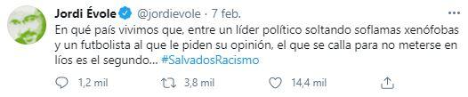 Tuit de Jordi Évole sobre el racismo