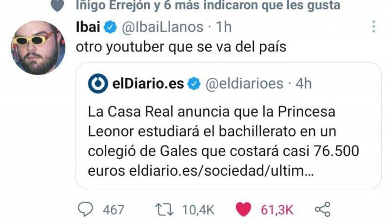 El dardo de Ibai Llanos a la princesa Leonor en Twitter