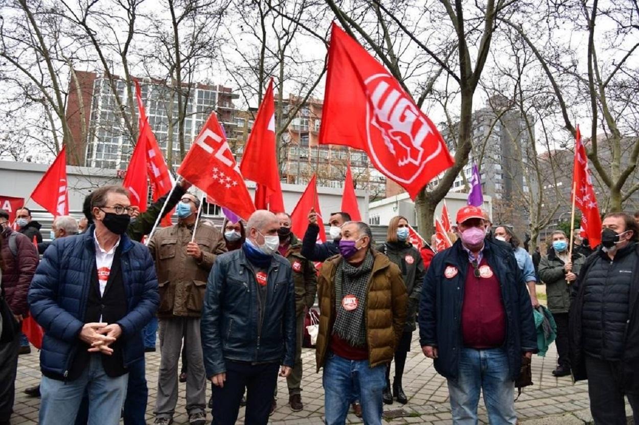 Unai Sordo y Pepe Álvarez, líderes sindicales de CCOO y UGT en la movilización celebrada en Madrid este jueves. Europa Press