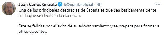 Tuit de Girauta tachando a un profesor de adoctrinar