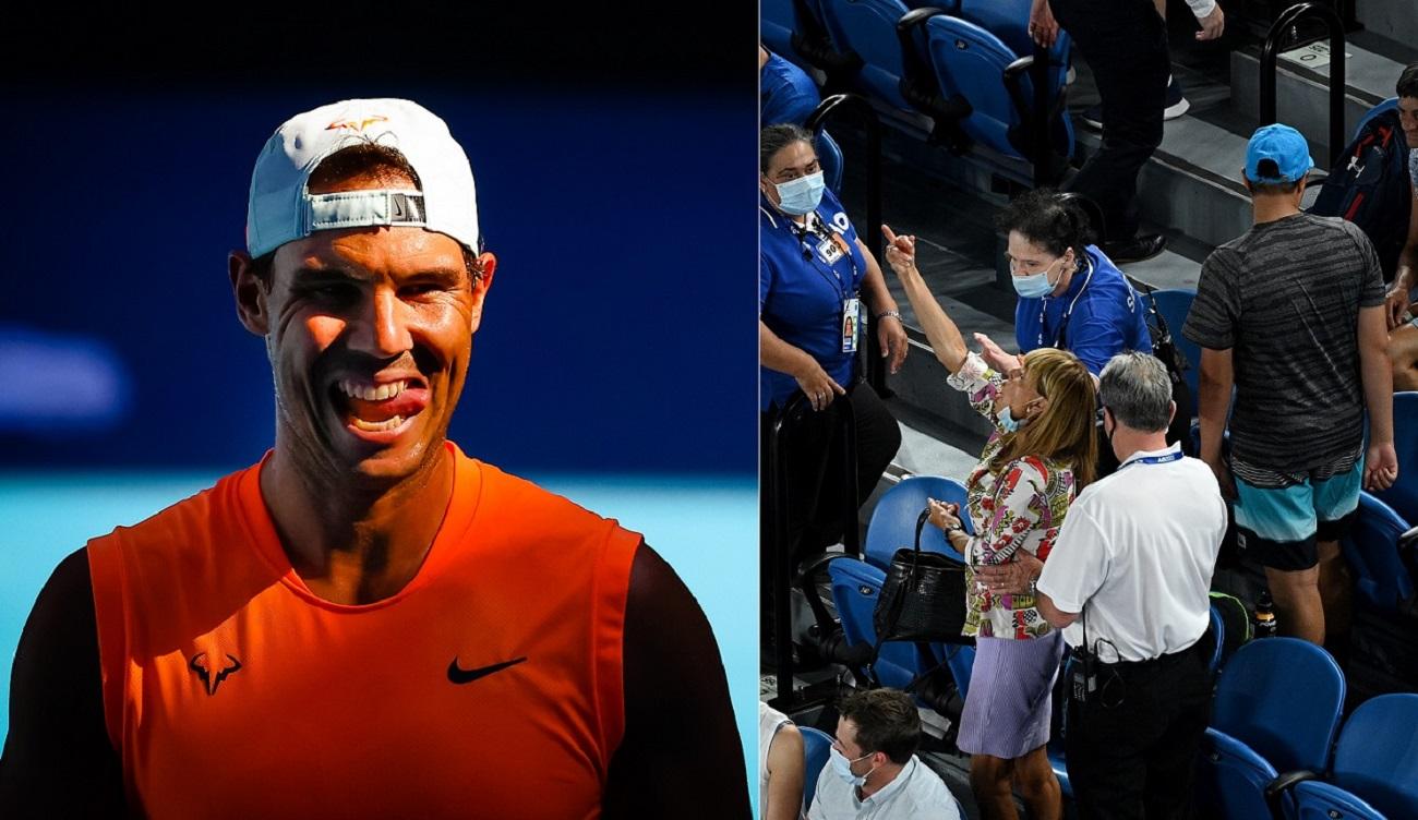 La viral reacción de Rafa Nadal a la peineta de una espectadora en el Open de Australia. Montaje propio