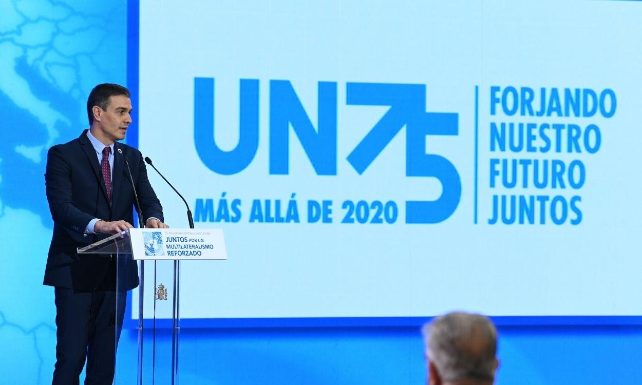 El presidente del Gobierno, Pedro Sánchez, durante la celebración del 75 aniversario de la ONU. EP