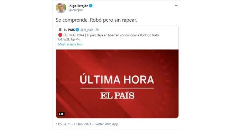 Errejón menciona a Hasel para referirse a la libertad de Rodrigo Rato