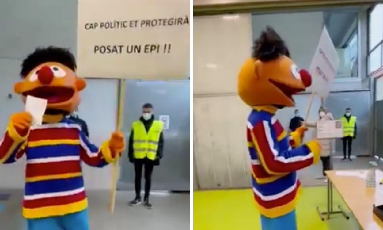 Un hombre vota en Cataluña disfrazado de Epi