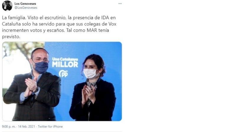 El efecto Ayuso no ha impactado en las elecciones catalanas, twitter Genoveses