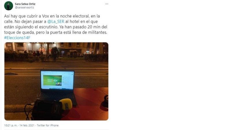 La SER queda excluida de la rueda de prensa de Vox en Cataluña La SER queda excluida de la rueda de prensa de Vox en Cataluña