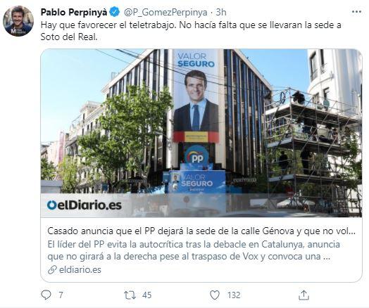 Tuit de Perpinyà sobre la sede del PP