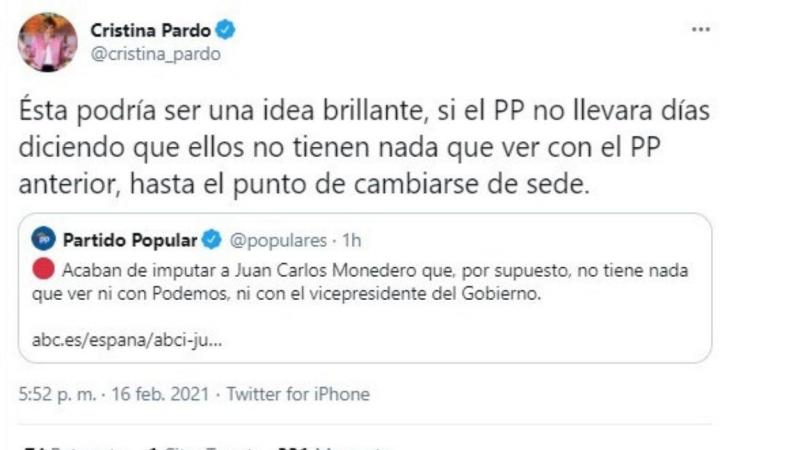 El dardo de Cristina Pardo hacia el PP