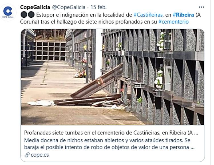 tuit Cope Galicia sobre Cementerio Ribeira
