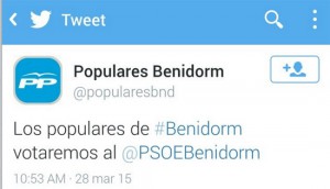 "El PP de Benidorm votará al PSOE"
