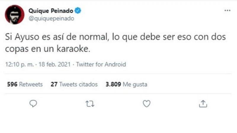 El comentario irónico de Quique Peinado ante la última ayusada