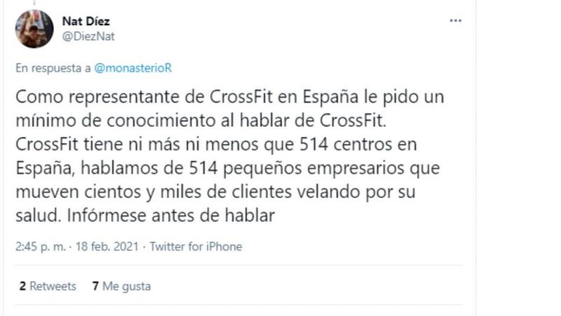 Respuesta de la representante de Crossfit a Rocío Monasterio