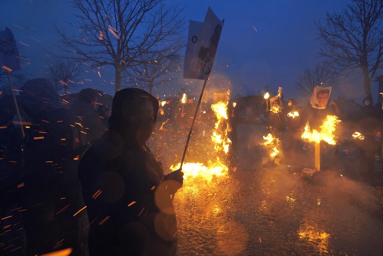 Imagen de ayer de las protestas del sector de la hostelería en Santiago de Compostela (Foto: EP/A.Ballesteros).