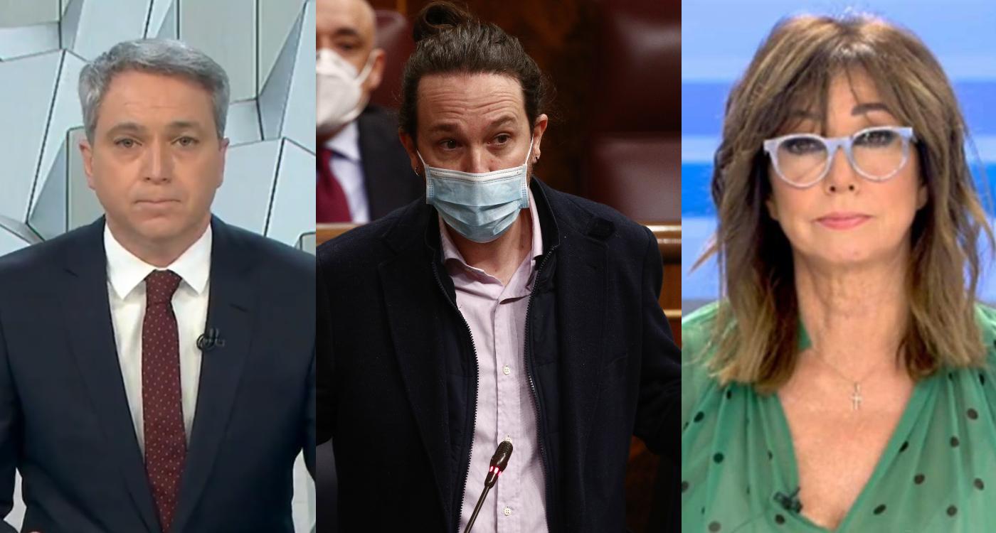 Vicente Vallés (izquierda), Pablo Iglesias y Ana Rosa Quintana. Fuente: elaboración propia.