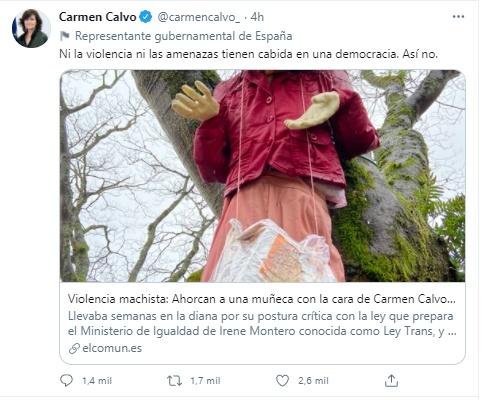 Mensaje de Twitter de Carmen Calvo
