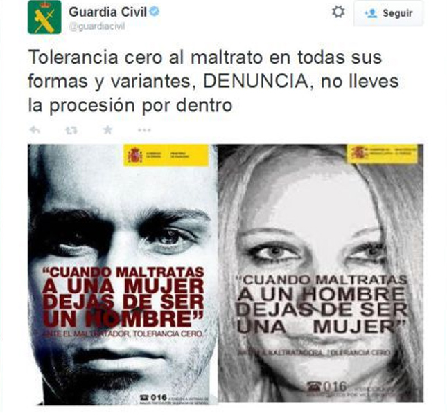 La Guardia Civil frivoliza en Twitter con la violencia de género