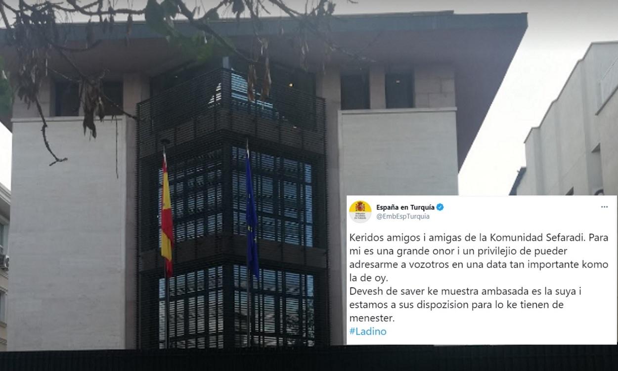El tuit en ladino de la embajada de España en Turquía.