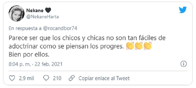 Una tuitera se alegra de que los chicos no se dejen adoctrinar Una tuitera se alegra de que los chicos no se dejen adoctrinar