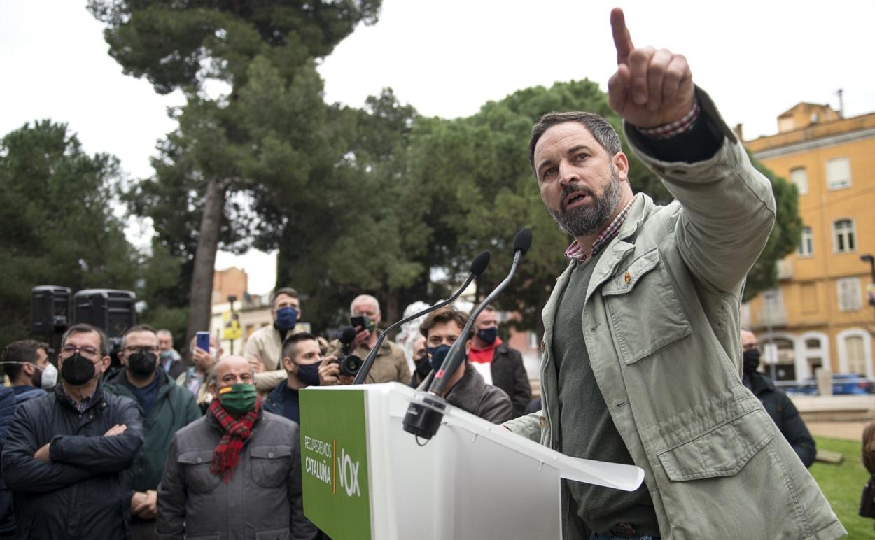 El presidente de Vox, Santiago Abascal, en un acto de campaña electoral en Cataluña. EP