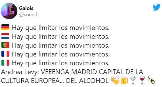 Un usuario recuerda a Andrea Levy las fiestas ilegales en Madrid